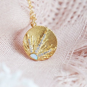 Opal Sun Necklace, Shooting Star, Coin Necklace, Layering Necklace, Summer Jewelry, Landscape Necklace, Graduation Gift, Birthday, For Her