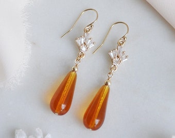 Orange Earrings, 70s Wedding Earrings, Boho Bridal Earrings, Retro Earrings, Desert Wedding, Summer Earrings, Drop Earrings, Modern Bride