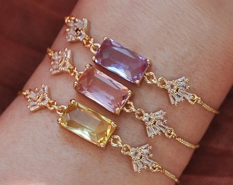 Art Deco Bracelet, Rectangle Bracelet, Fan Bracelet, Adjustable Box Chain Bracelet, Bridesmaids Gift, Pink Bracelet, Purple Bracelet, Yellow