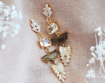 Art Deco Earrings, Boho Bridal Earrings, Statement Earrings, Woodland Wedding, Leaf Earrings, Gold CZ Fan Earrings, Wedding Earrings,For Her