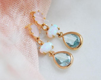 Dainty Opal Earrings, Something Blue Earrings, Stud Earrings, Boho Earrings, Summer Earrings, October Birthstone, Teardrop Earrings