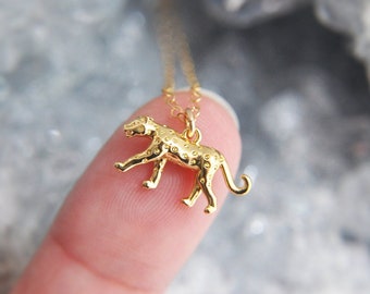 Tiny Gold Cheetah Necklace, Dainty Animal Necklace, Delicate Animal Jewelry, Gold Filled Necklace, Layering Necklace, Gift for Her, Boho