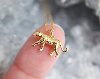 Tiny Gold Cheetah Necklace Dainty Animal Necklace Delicate