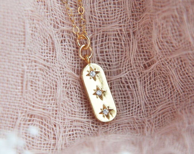 Gold Star Necklace, Star Necklace, Bar Necklace, Triple Star Necklace, Celestial Necklace, Galaxy Necklace, Astronomy Necklace, 3 stars
