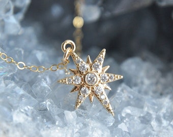 North Star Necklace, Gold Filled Necklace, Celestial Jewelry, Gold Star Necklace, Delicate Necklace, Dainty Necklace,Girlfriend Gift,For Her