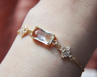 Art Deco Bracelet, Rectangle Bracelet, Fan Bracelet, Adjustable Box Chain Bracelet, Bridesmaids Gift, Bridal Jewelry, Wedding Jewelry, Boho