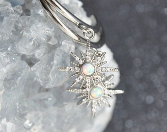 Silver Opal Earrings, Star Hoop Earrings, Opal Jewelry, Celestial Earrings, Bridesmaids Gift, Silver Star Earrings, October Birthstone, Gift