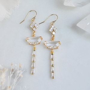 Art Deco Earrings, Long Drop Earrings, Fan Earrings, Chandelier Earrings, Statement Earrings, Wedding Earrings, Vintage Style, Bridesmaids