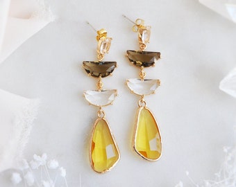 Boho Bridal Earrings, Bridesmaids Earrings, Long Drop Earrings, Statement Earrings, Summer Earrings, Fall Wedding, Rustic Wedding, Yellow