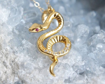 Gold Snake Necklace, Snake Jewelry, Serpent Necklace, Gold Filled Necklace, Best Friend Gift, Birthday Gift for Her, Layering Necklace, Boho