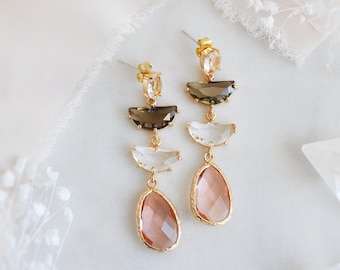 Boho Bridal Earring, Long Drop Earrings, Statement Earrings, Rustic Wedding, Bridesmaids Earrings, Pink Earrings, Bohemian, Fall Wedding