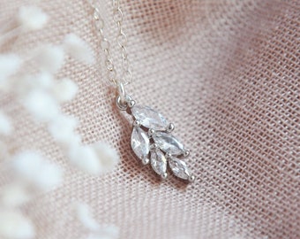 Dainty Leaf Necklace, Sterling Silver Necklace, Boho Bridal Necklace, Bohemian Wedding Jewelry, Bridesmaids Necklace, Woodland Wedding, CZ