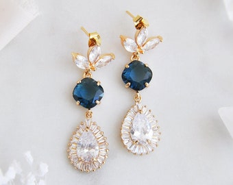 Blue Wedding Earrings, Sapphire Blue, September Birthstone, Statement Earrings, Dangle Drop Earrings, Something Blue, Boho Flower Earrings