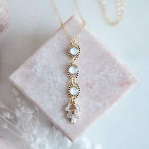 Boho Bridal Necklace, Gold Opalite Necklace, Gold Filled Necklace, Wedding Jewelry, Layering Necklace, Bridal Jewelry, CZ Art Deco Necklace