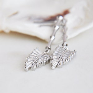 Silver Leaf Earrings, Tropical Earrings, Bamboo Earrings, Beach Wedding, Bridesmaids Earrings, Summer Earrings, Bohemian Wedding, For Her