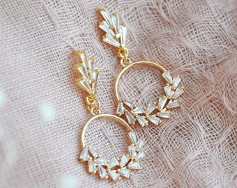 Art Deco Earrings, Gold CZ Earrings, Fan Earrings, Boho Bridal Earrings, Wedding Earrings, Bridesmaids Earrings, Circle Earrings, Infinity