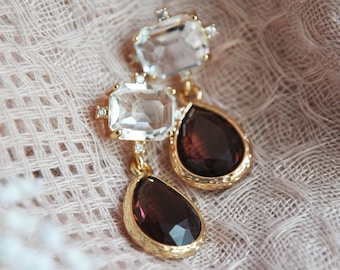 Red Teardrop Earrings, Boho Wedding Earrings, Bridesmaids Earrings, Red Wedding Jewelry, Octagon Earrings, Birthday Gift, January Birthstone
