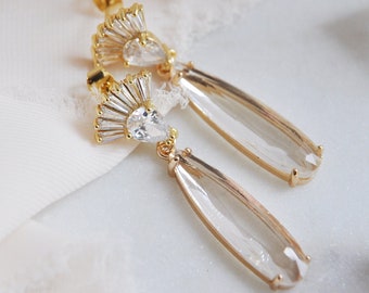 Art Deco Earrings, Long Drop Earrings, Bridal Wedding Earrings, Statement Earrings, Retro Earrings, Crystal Earrings, Fan Earrings, Boho