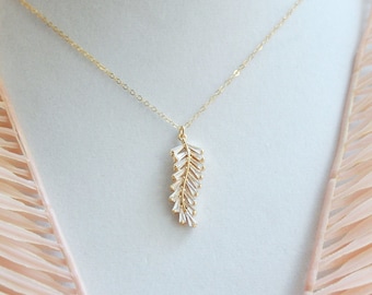 CZ Leaf Necklace, Bridal Jewelry, Boho Bride, Bridesmaids Gift, Autumn Fall, Woodland, Nature Lover, Bohemian Bride, Gold Filled Necklace