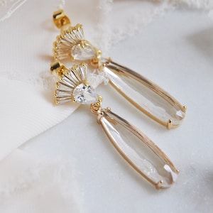 Art Deco Earrings, Long Drop Earrings, Bridal Wedding Earrings, Statement Earrings, Retro Earrings, Crystal Earrings, Fan Earrings, Boho