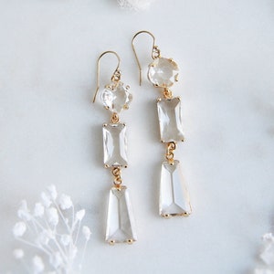 70s Wedding Earrings, Retro Wedding, Boho Bridal Earrings, Long Drop Earrings, Geometric Earrings, Statement Earrings, Crystal Earrings,Gift