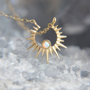 Opal Sun Necklace, Celestial Necklace, Celestial Jewelry, October Birthstone, Best Friend Gift, Birthday Gift, Small Gold Necklace, Summer