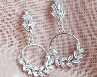 Art Deco Earrings, Silver Earrings, Fan Earrings, Boho Bridal Earrings, Bridesmaids Earrings, Circle Earrings, Wreath Earrings, Infinity