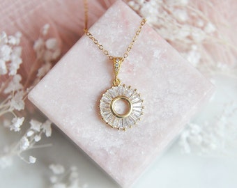 Geometric Necklace, Circle Necklace, Boho Bridal Jewelry, Wedding Jewelry, Minimalist Necklace, Art Deco Necklace, CZ Necklace, Gift for Mom