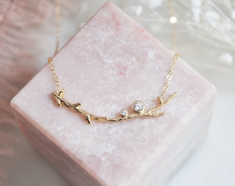 Gouden takketting, natuursieraden, gold filled ketting, bos, verjaardagscadeau, cadeau voor haar, beste vriend, takje ketting, kerstcadeau