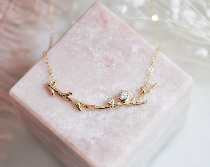 Gold Branch Necklace, Nature Jewelry, Gold Filled Necklace, Woodland, Birthday Gift, Gift For Her, Best Friend, Twig Necklace,Christmas Gift