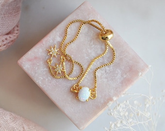 Opal Bracelet, Celestial Bracelet, Gold Opal Jewelry, Adjustable Bracelet, Gifts for Her, Box Chain Bracelet, Opal Jewelry,Celestial Jewelry