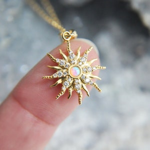 Opal Sun Necklace, Gold Filled Necklace, Solar Sunburst Necklace, Layering Necklace, October Birthstone, Celestial Necklace, Gifts for Her