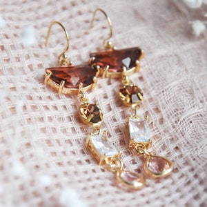 Burgundy Earrings, Geometric Earrings, Boho Bridal Earrings, Gold Filled Earrings, Dangle Drop Earrings, Topaz Earrings, Unique Earrings