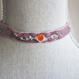 Velvet Choker, Pink Flower Choker, Vintage Choker, Flower Necklace, Floral Necklace, Boho Jewelry, Flower Jewelry, Cottagecore, Layering