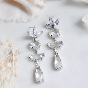 Flower Earrings, Statement Wedding Earrings, Boho Bridal Earrings, Bohemian Earrings, Whimsical Earrings, Floral Earrings,Long Drop Earrings