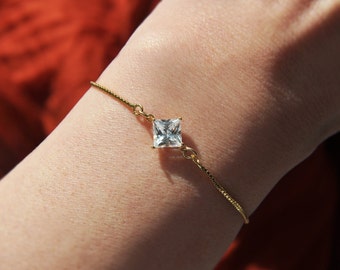 Diamond Bracelet, Adjustable Bracelet, Box Chain Bracelet, Bridal Jewelry, Wedding Jewelry, Crystal Bracelet, CZ Bracelet, Best Friend Gift