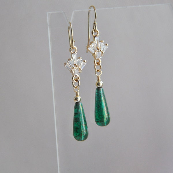 Green Art Deco Earrings, Drop Earrings, Flapper Earrings, Geometric Earrings, Chandelier Earrings, Birthday Gift, Emerald Green, Bridal