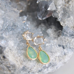 Green Earrings, Boho Bridal Earrings, Green drop Earrings, Geometric Earrings, Birthday Gift, Bridesmaids Earrings, Opalite Earrings, Unique image 5