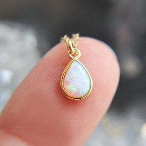 Tiny Opal Necklace, Opal Teardrop Necklace, Gold Filled Necklace, October Birthstone, Birthday Day Gift, Dainty Necklace, Delicate Necklace image 3