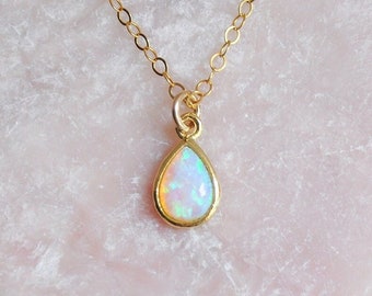 Tiny Opal Necklace, Opal Teardrop Necklace, Gold Filled Necklace, October Birthstone, Birthday Day Gift, Dainty Necklace, Delicate Necklace