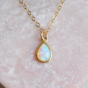 Tiny Opal Necklace, Opal Teardrop Necklace, Gold Filled Necklace, October Birthstone, Birthday Day Gift, Dainty Necklace, Delicate Necklace image 1