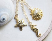 Gold Shell Necklace, Gold Seahorse Necklace, Gold Starfish Necklace, Beach Necklace, Gold Filled Necklace, Girlfriend Gift, Bridesmaid Gift