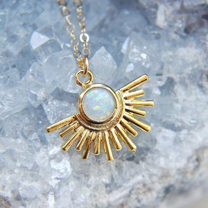 Sun Necklace, Opal Necklace, Celestial Necklace, Gold Filled Necklace, Birthday Gift, October Birthstone, Opal Jewelry, Best Friend Gift