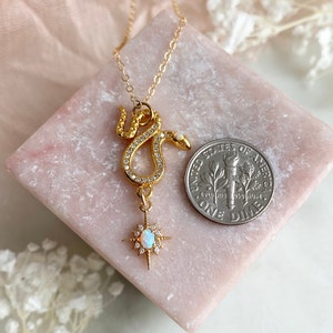 Opal Snake Necklace, Opal Star Necklace, Celestial Necklace, Snake Jewelry, Opal Jewelry, Dainty Necklace, Gold Filled Necklace, Serpent image 4