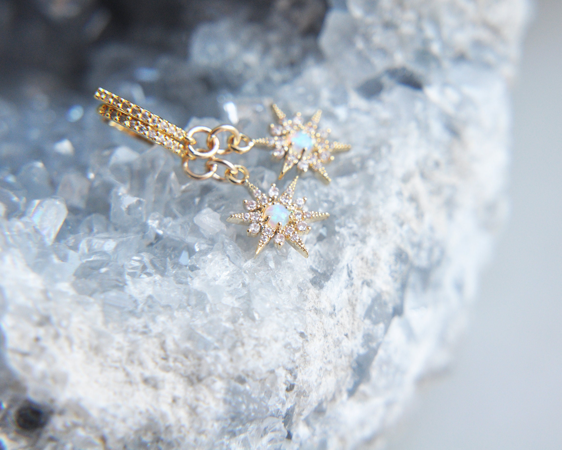 Opal Star Earrings, Gold Opal Earrings, Gold Hoop Earrings, Opal Hoop…
