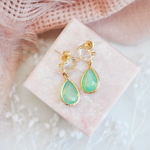 Green Earrings, Boho Bridal Earrings, Green drop Earrings, Geometric Earrings, Birthday Gift, Bridesmaids Earrings, Opalite Earrings, Unique image 9