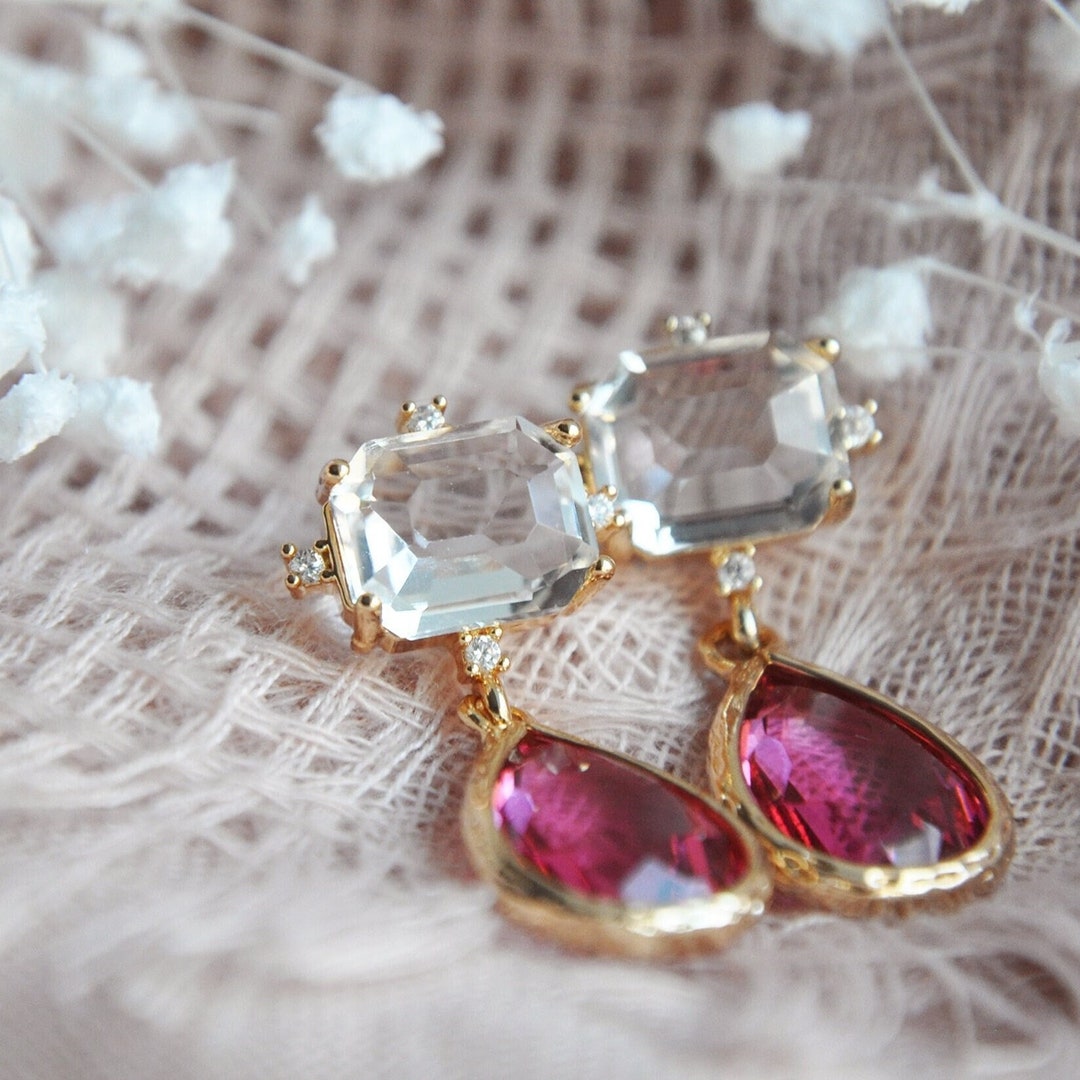 Pink Teardrop Earrings Boho Wedding Earrings Bridesmaids - Etsy
