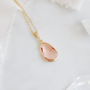 Boho Bridal Necklace, Pink Necklace, Boho Wedding, Bridesmaids Jewelry, Teardrop Necklace, Woodland Wedding, Fall Wedding, Summer Jewelry