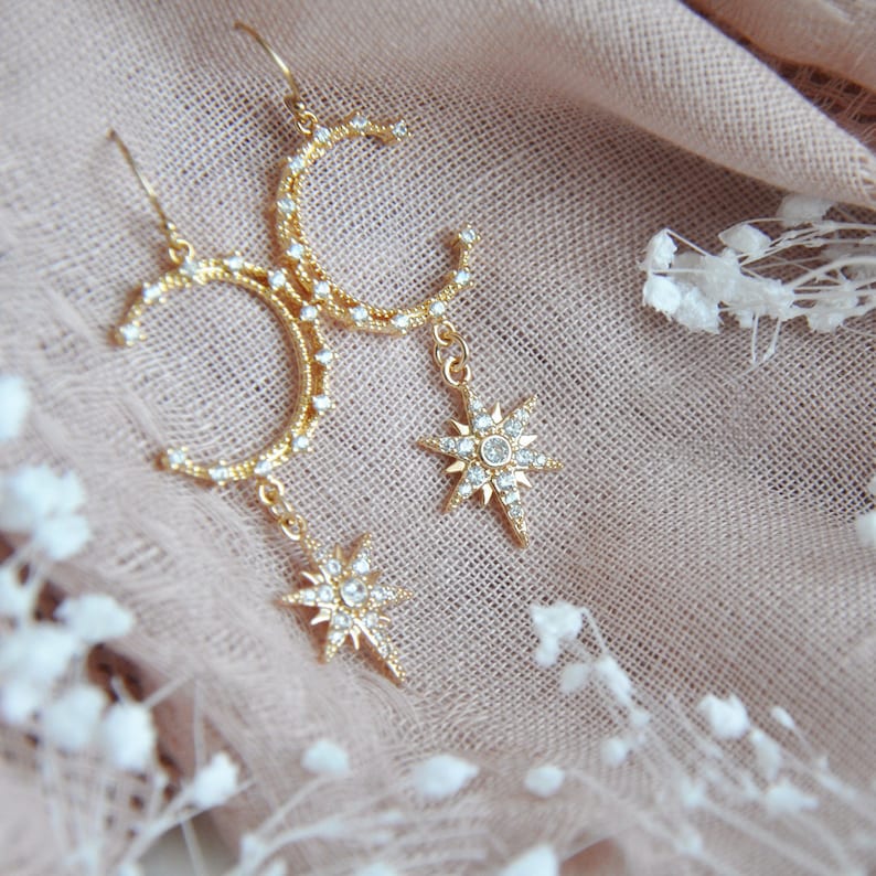 Moon and Star Earrings, Celestial Wedding Earrings, Boho Bridal Earrings, Statement Earring, Bridesmaids Earrings, Birthday Gift for Her bild 4
