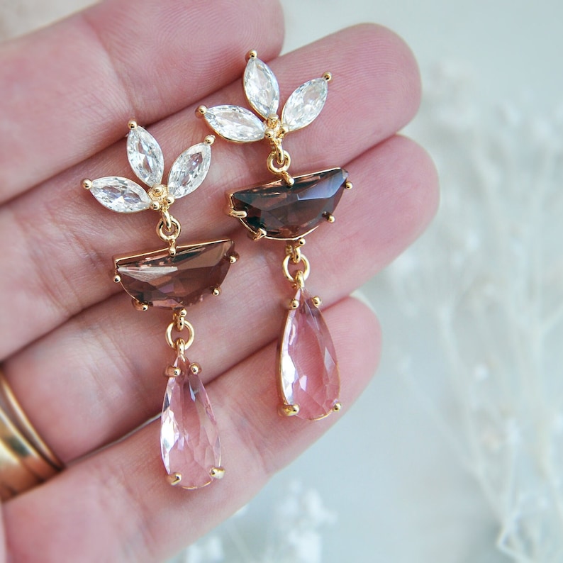 Leaf Earrings, Teardrop Earrings, Floral Wedding, Botanical Earrings, Burgundy Earrings, Desert Rose Earrings, Bridesmaids Gift, Boho Bridal image 7